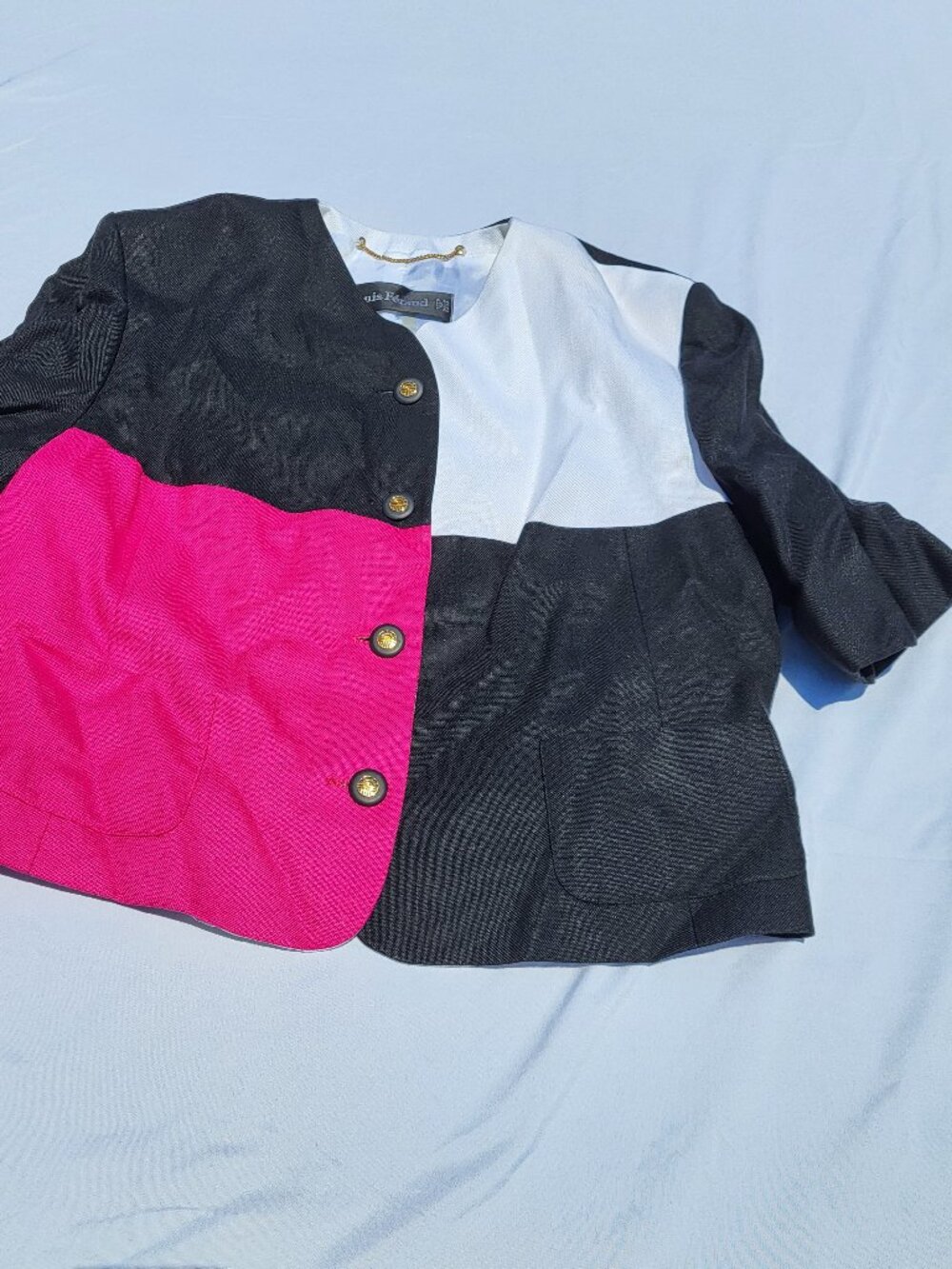 Vintage Louis Feraud 2 Piece Suit Skirt Womens 14 Pink Colorblock Retro Designer